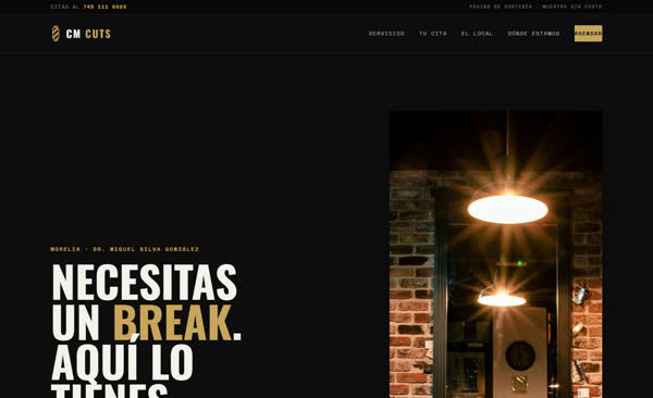 Web de la barber&iacute;a CM Cuts, hecha por CORST Agency