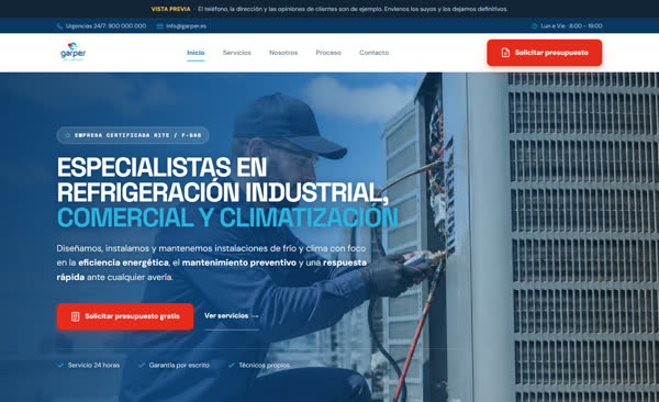Web de Garper, refrigeraci&oacute;n industrial y comercial, hecha por CORST Agency