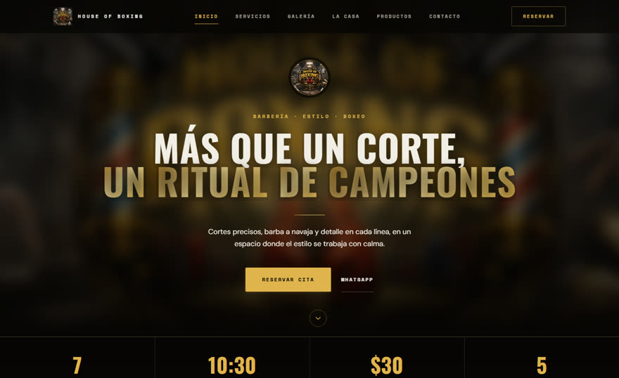 Web de The House Boxing Barbershop hecha por CORST Agency
